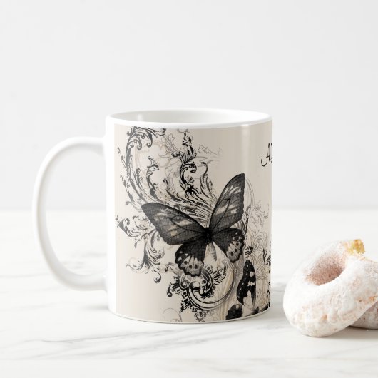 Mug Cadeau Papillons Féminins Personnalisés (Avec donut)