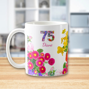Mug Cadeau personnalisé 75e anniversaire Boho Floral p