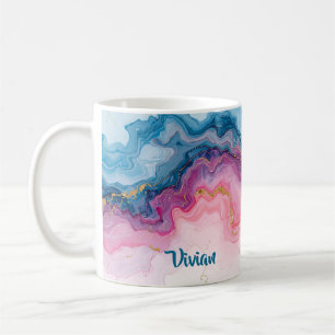 Mug Cadeau personnalisé de marbre bleu rose pour maman