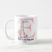 Mug Cadeau personnalisé lapin de Pâques Pink Monogramm (Gauche)