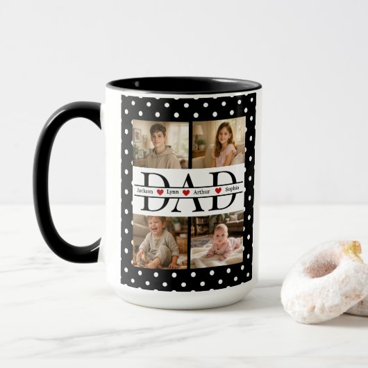 Mug Cadeau personnalisé pour papa avec 4 photos élégan (Avec donut)