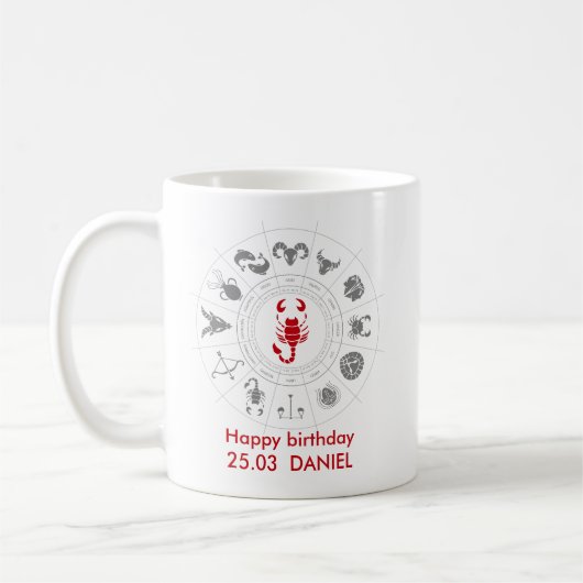 Mug Cadeau personnalisé Scorpio Zodiac Anniversaire (Gauche)
