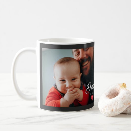 Mug Cadeau Photo Script Fun Papa Coeur Établie (Avec donut)