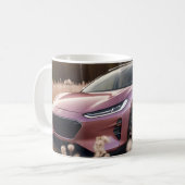 Mug Cadeau pour femme de voiture EV rose en champ sec (Devant gauche)
