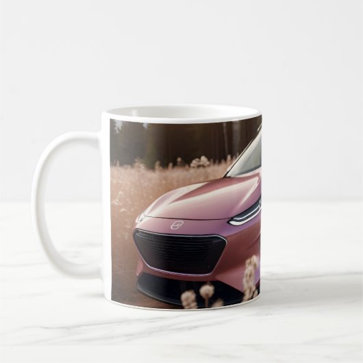 Mug Cadeau pour femme de voiture EV rose en champ sec (Gauche)