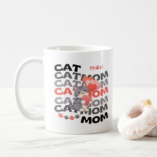 Mug Cadeau pour Maman Chat Petits coeurs de Chien mign (Avec donut)