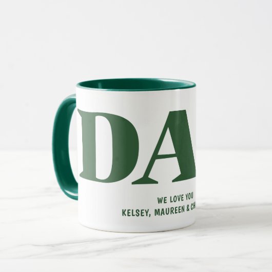 Mug Cadeau pour papa avec enfants Noms Café vert (Devant gauche)