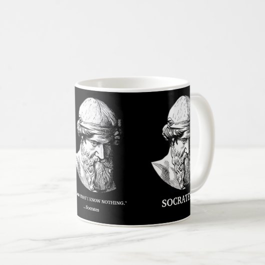 Mug cadeau Socrate "Ne rien savoir" (Devant droit)