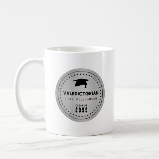 Mug Cadeau Valedictorian personnalisé, noir et argent (Gauche)