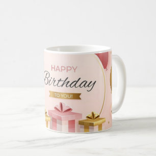 Mug cadeaux d'anniversaire heureux gâteau or rose ball