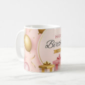 Mug cadeaux d'anniversaire heureux gâteau or rose ball (Devant gauche)