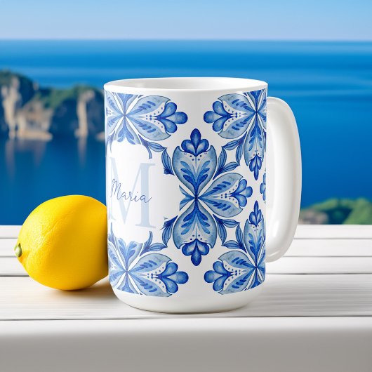 Mug Cadeaux de demaid Italien Bleu carreaux monogramme