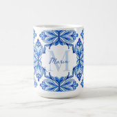 Mug Cadeaux de demaid Italien Bleu carreaux monogramme (Centre)
