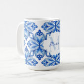 Mug Cadeaux de demaid Italien Bleu carreaux monogramme (Devant gauche)