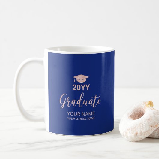 Mug Cadeaux de graduation personnalisés en or et bleu  (Avec donut)