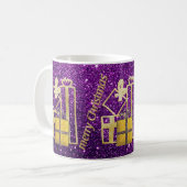 Mug Cadeaux de Noël Dorés Paillettes Faux Violet (Devant gauche)