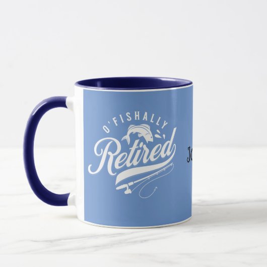 Mug Cadeaux de retraite. Pêcheur/femme. Nom modifiable (Gauche)