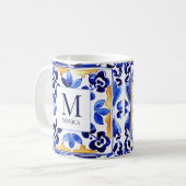 Mug Cadeaux en carreaux italiens bleus Monogram Amalfi (Devant gauche)