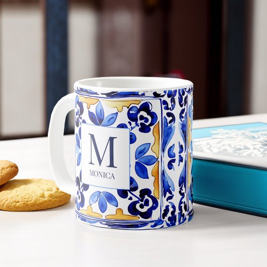 Mug Cadeaux en carreaux italiens bleus Monogram Amalfi