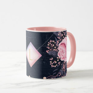 Mug Cadeaux Princesse Rose Or Rose Navy Monogramme Lil