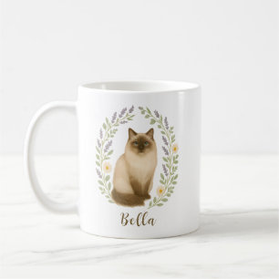 Mug Cadre de chat Ragdoll floral avec nom personnalisé