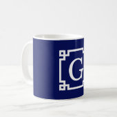 Mug Cadre de clé grecque blanche marine #2 Monogramme  (Devant gauche)