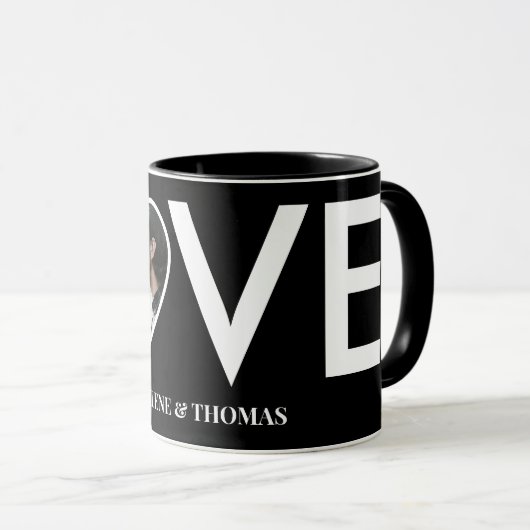 Mug Cadre de cœur noir avec photo personnalisée pour e (Devant droit)