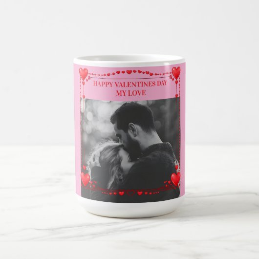 Mug Cadre de cœur rouge romantique Photo personnalisée (Centre)
