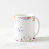 Mug Cadre de fleur de magnolia rose de nom blanc (Devant droit)