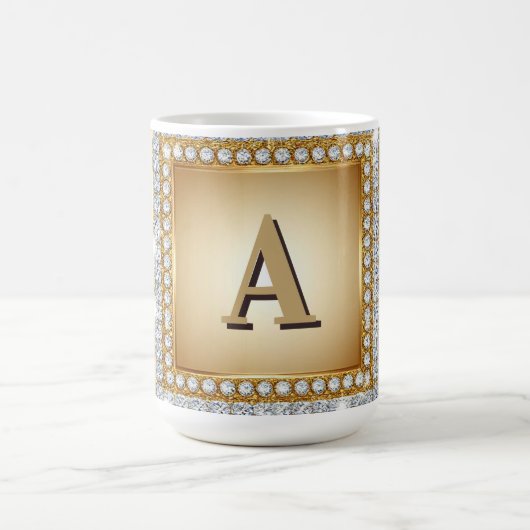 Mug ✨ Cadre de monogramme de nom en or diamant ✨ (Centre)