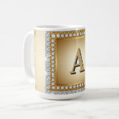 Mug ✨ Cadre de monogramme de nom en or diamant ✨ (Devant gauche)