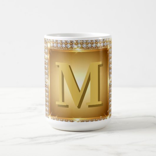 Mug ✨ Cadre de monogramme doré avec nom personnalisé ✨ (Centre)