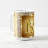 Mug ✨ Cadre de monogramme doré avec nom personnalisé ✨ (Devant gauche)