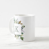 Mug Cadre de verdure botanique élégant avec monogramme (Devant gauche)