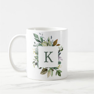 Mug Cadre de verdure botanique élégant avec monogramme