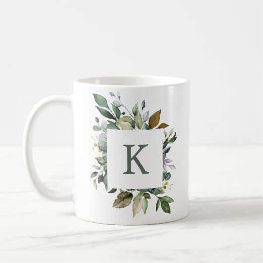 Mug Cadre de verdure botanique élégant avec monogramme (Gauche)