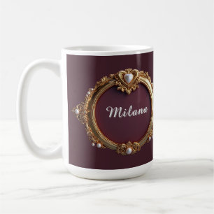 Mug Cadre élégant en forme de cœur en or avec détails