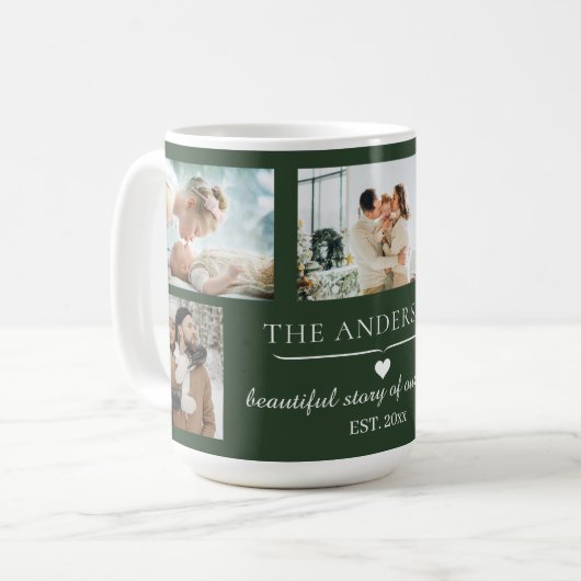Mug Cadre familial élégant vert pour 5 photos (Devant gauche)