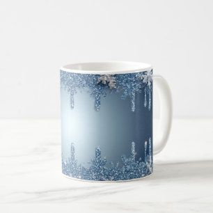 Mug Cadre flocon de neige bleu pailleté avec glaçons