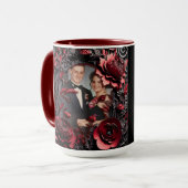 Mug Cadre floral noir et rouge 3D sculpté (Devant gauche)