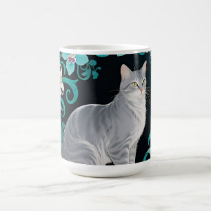 Mug Cadre floral orné chat gris