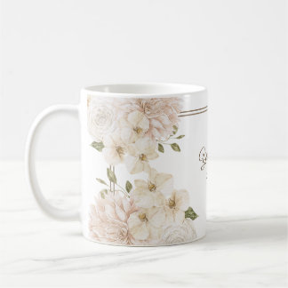 Mug Cadre floral rose blanc Vert Mariage moderne Fête