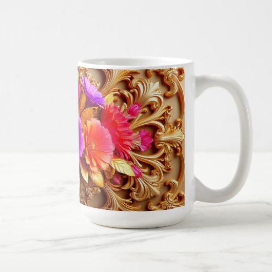 Mug Cadre orné d'or élégant avec des fleurs (Droite)