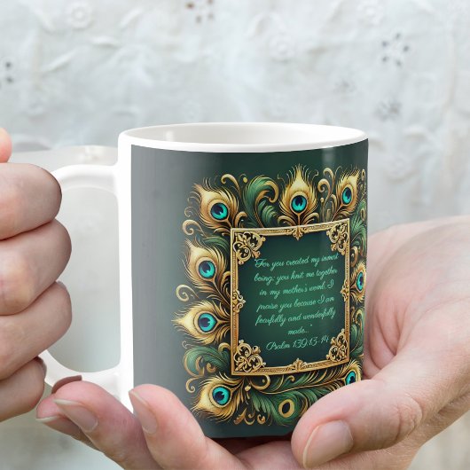 Mug Cadre Paon Vert Or Personnalisable