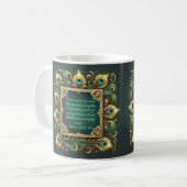 Mug Cadre Paon Vert Or Personnalisable (Devant gauche)
