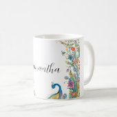 Mug Cadre Peacocs avec fleurs d'aquarelle (Devant droit)