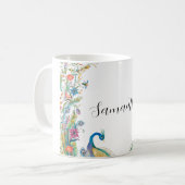 Mug Cadre Peacocs avec fleurs d'aquarelle (Devant gauche)