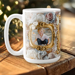 Mug Cadre photo Collage de fleurs Baroques en Or doux