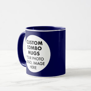 Mug Cadre Rond 2 x Logo Photo Bleu Marine Combo Person