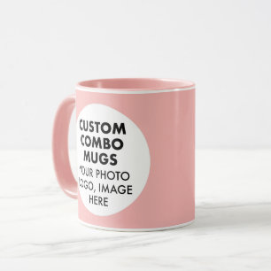 Mug Cadre Rond 2 x Logo Photo Rose Combo Personnalisé